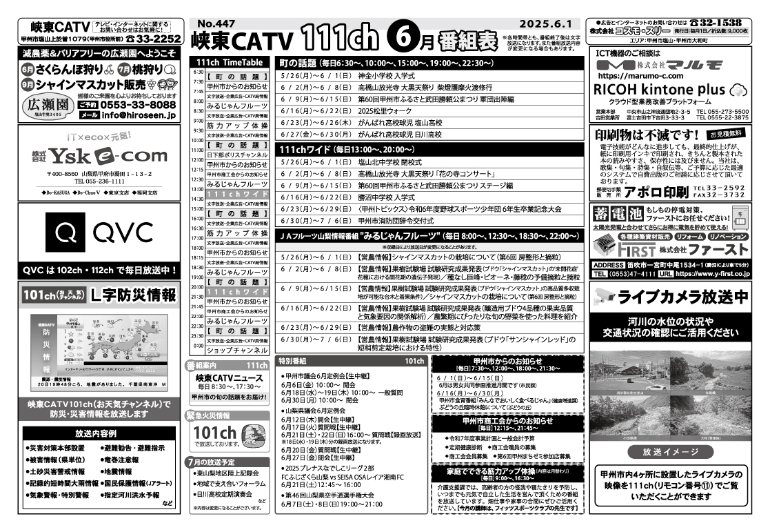 峡東CATV番組表2025年6月
